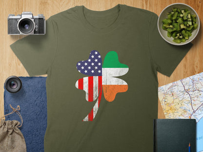 Physical Item T-Shirts / S / Military Green USA and Ireland Flag Clover Design t-shirt sweatshirt