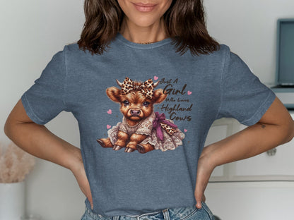 Physical Item T-Shirts / S / Navy Heather Just A Girl Who Loves Highland Cows T-Shirt or Sweatshirt, Cute Highland Cow Design