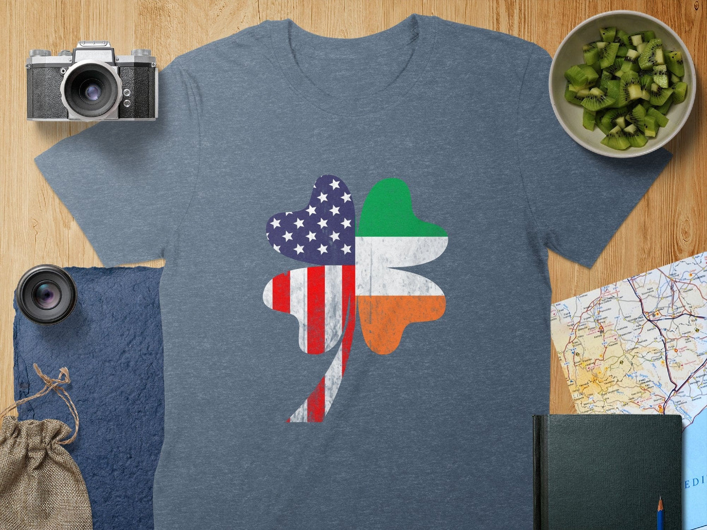 Physical Item T-Shirts / S / Navy Heather USA and Ireland Flag Clover Design t-shirt sweatshirt