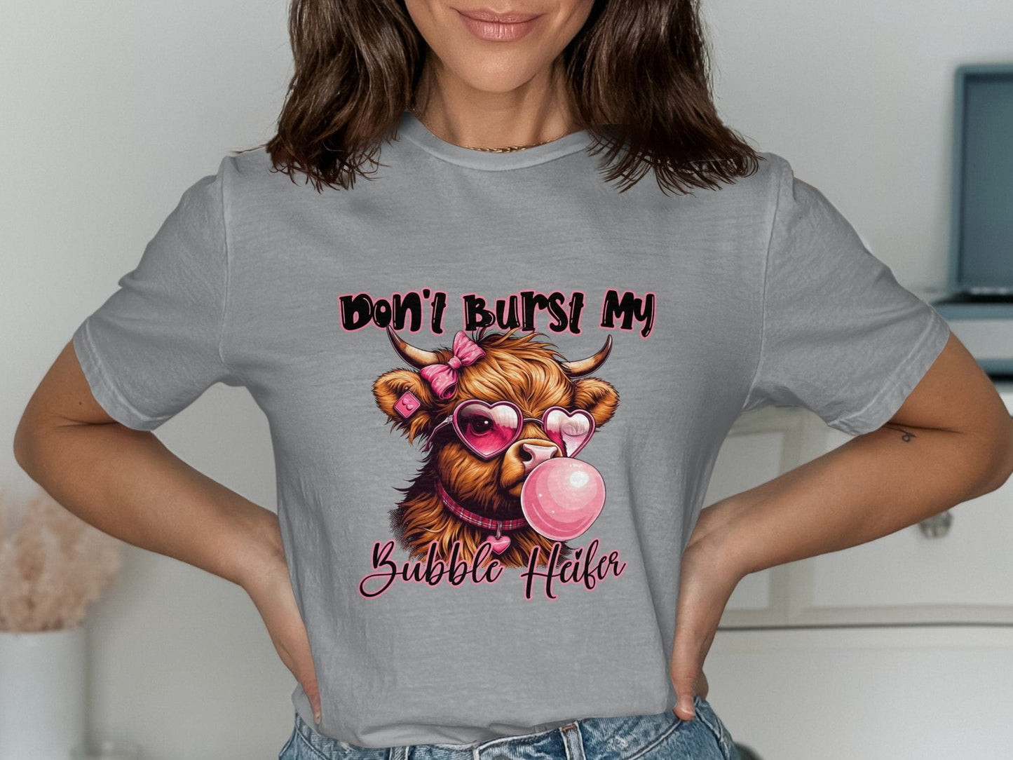 Physical Item T-Shirts / S / Sport Grey Dont Burst My Bubble Heifer T Shirt Highland Cow Shirt Funny Cow Top