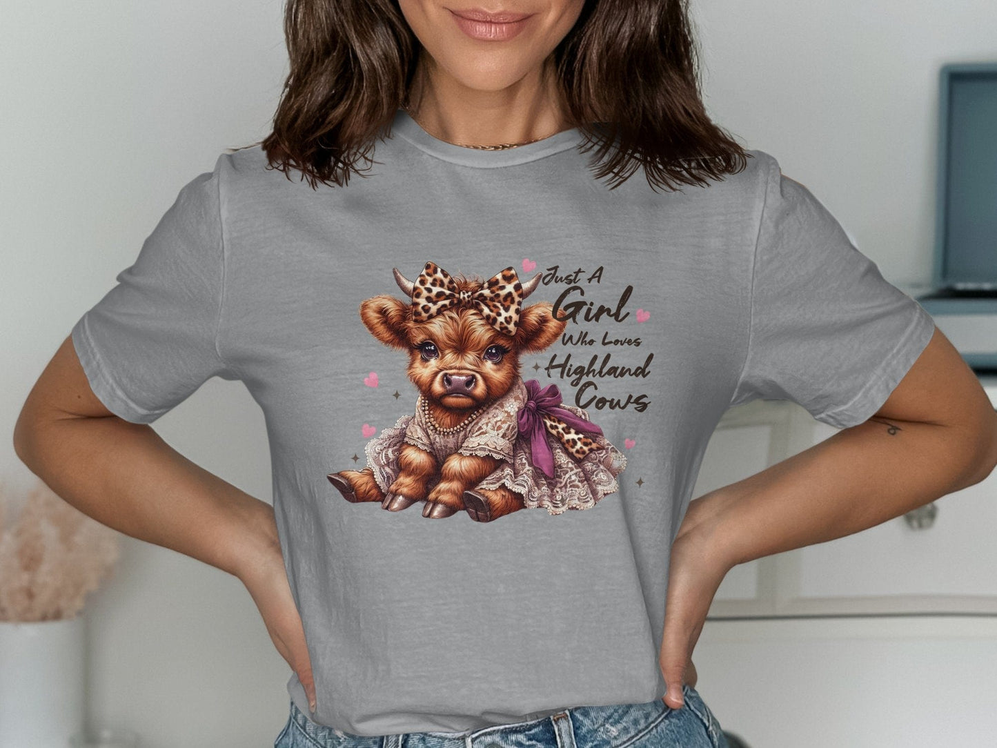 Physical Item T-Shirts / S / Sport Grey Just A Girl Who Loves Highland Cows T-Shirt or Sweatshirt, Cute Highland Cow Design