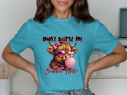 Physical Item T-Shirts / S / Tropical Blue Dont Burst My Bubble Heifer T Shirt Highland Cow Shirt Funny Cow Top