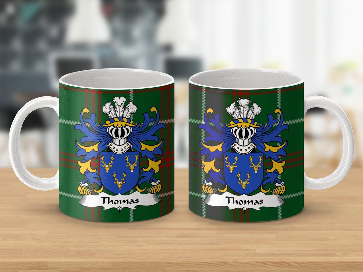 Physical Item Thomas Coat of Arms on Welsh National Tartan Mug