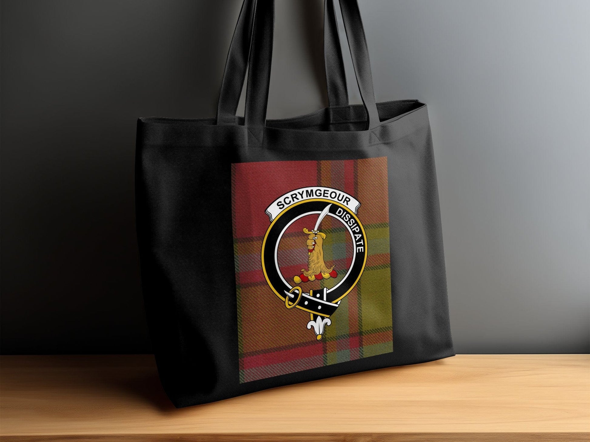 Physical Item Traditional Scottish Clan Crest on Tartan Background Tote Bag