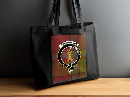 Physical Item Traditional Scottish Clan Crest on Tartan Background Tote Bag