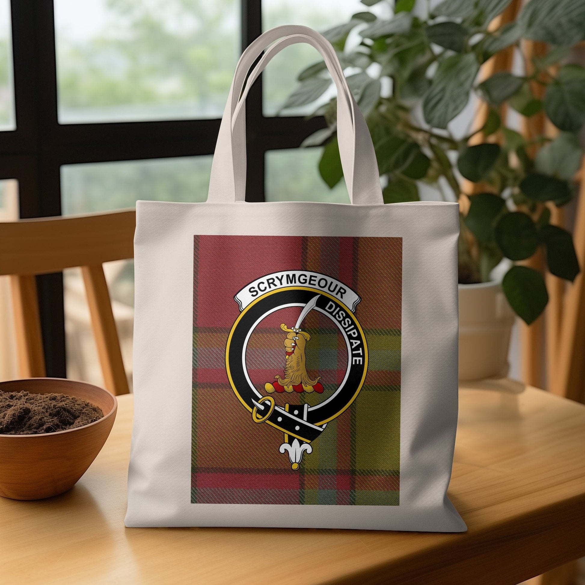 Physical Item Traditional Scottish Clan Crest on Tartan Background Tote Bag