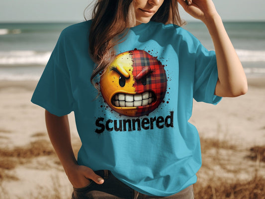 Physical Item Tropical Blue / S Scunnered Funny Scottish Emoji T-Shirts with Unique Saying Graphics