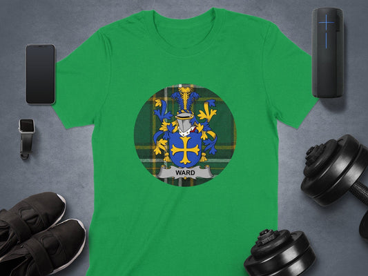 Physical Item Ward Coat of Arms on Irish National Tartan Background T-Shirt