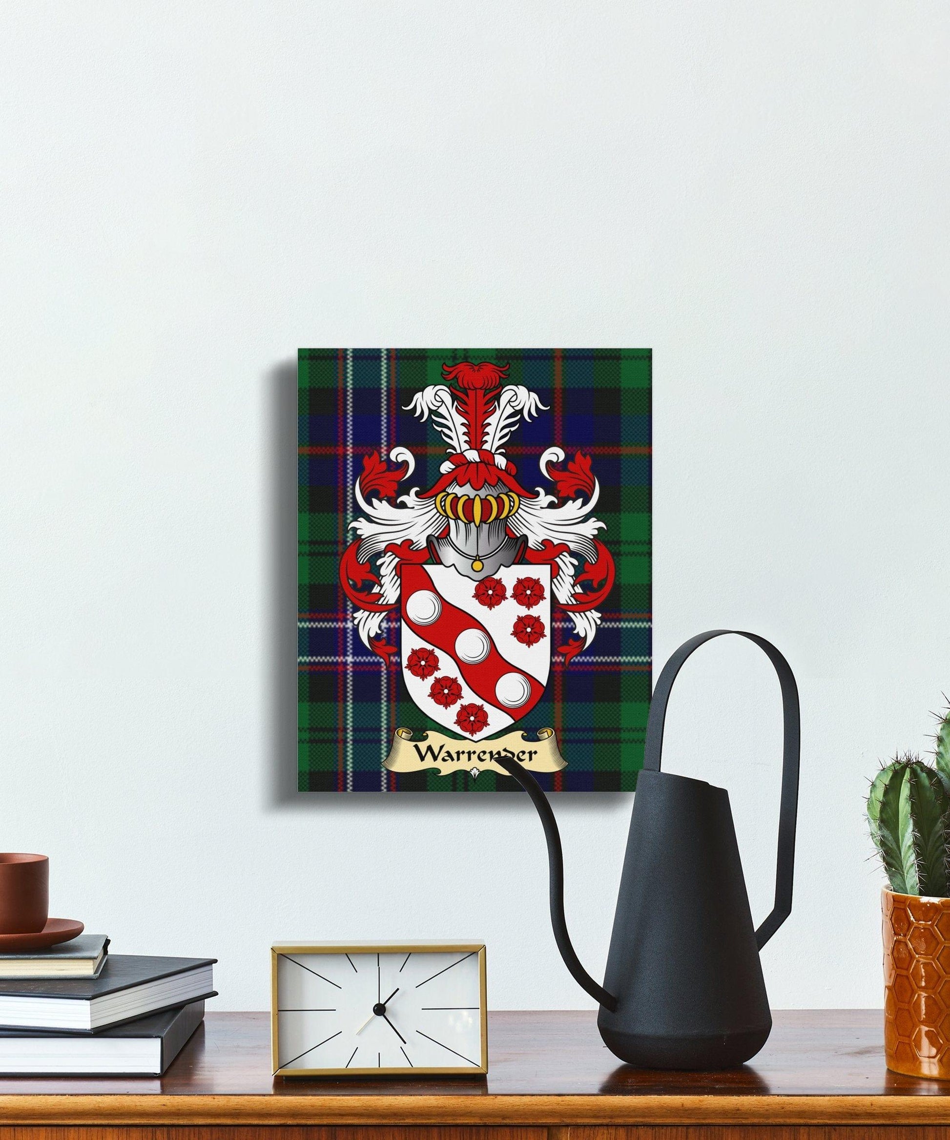 Warrender Clan Coat of Arms Tartan Canvas Wrap - Celtic Ancestry Gifts