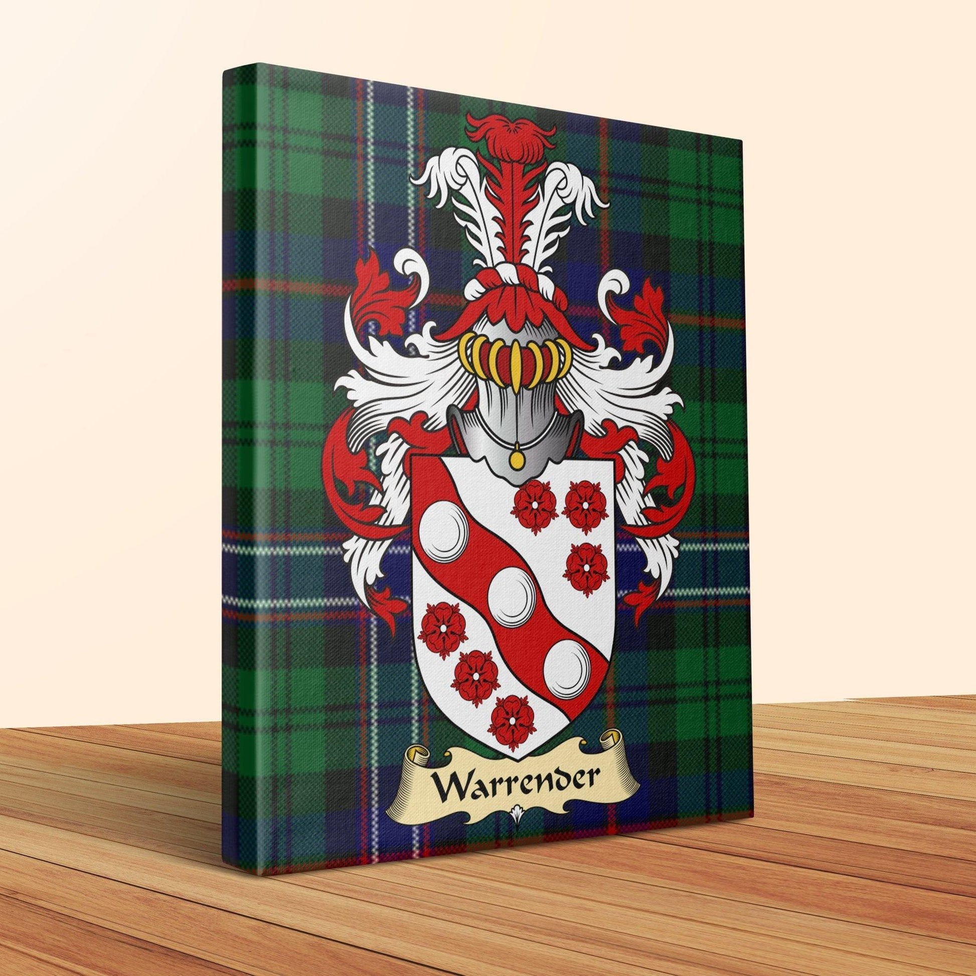 Warrender Clan Coat of Arms Tartan Canvas Wrap - Celtic Ancestry Gifts
