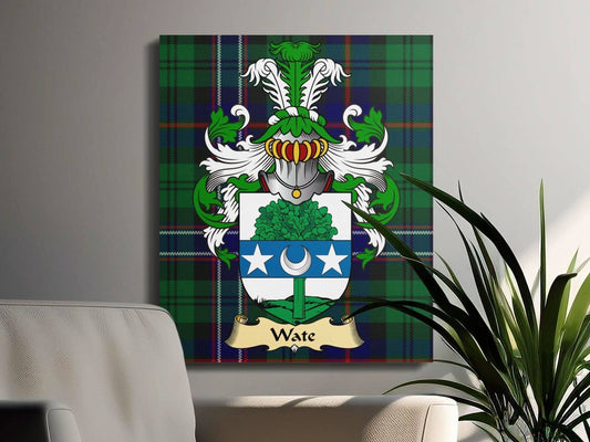 Wate Clan Coat of Arms Tartan Canvas Wrap - Celtic Ancestry Gifts