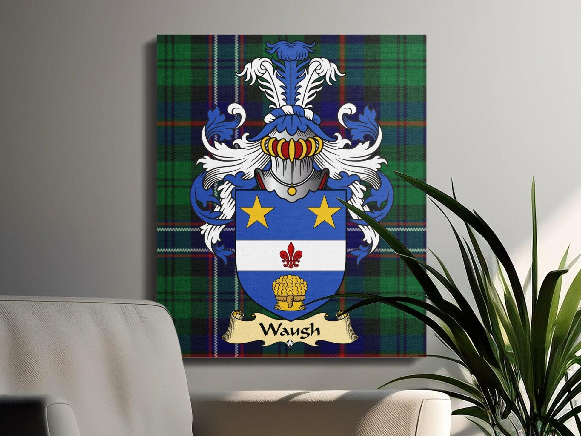 Physical Item Waugh Clan Coat of Arms Tartan Canvas Wrap
