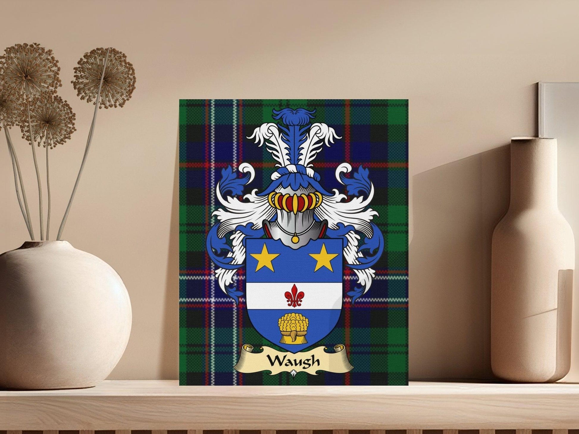 Physical Item Waugh Clan Coat of Arms Tartan Canvas Wrap