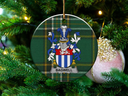 Physical Item White / 3" Bagwell Irish Surname Coat of Arms Christmas Ornaments