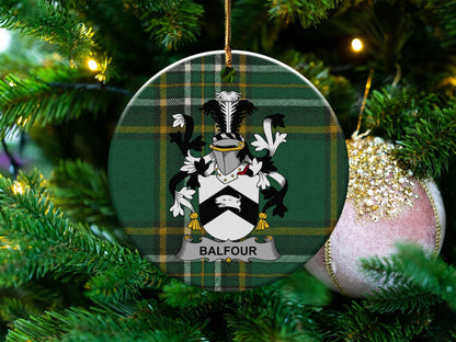 Physical Item White / 3" Balfour Irish Surname Christmas Coat of Arms Ornaments