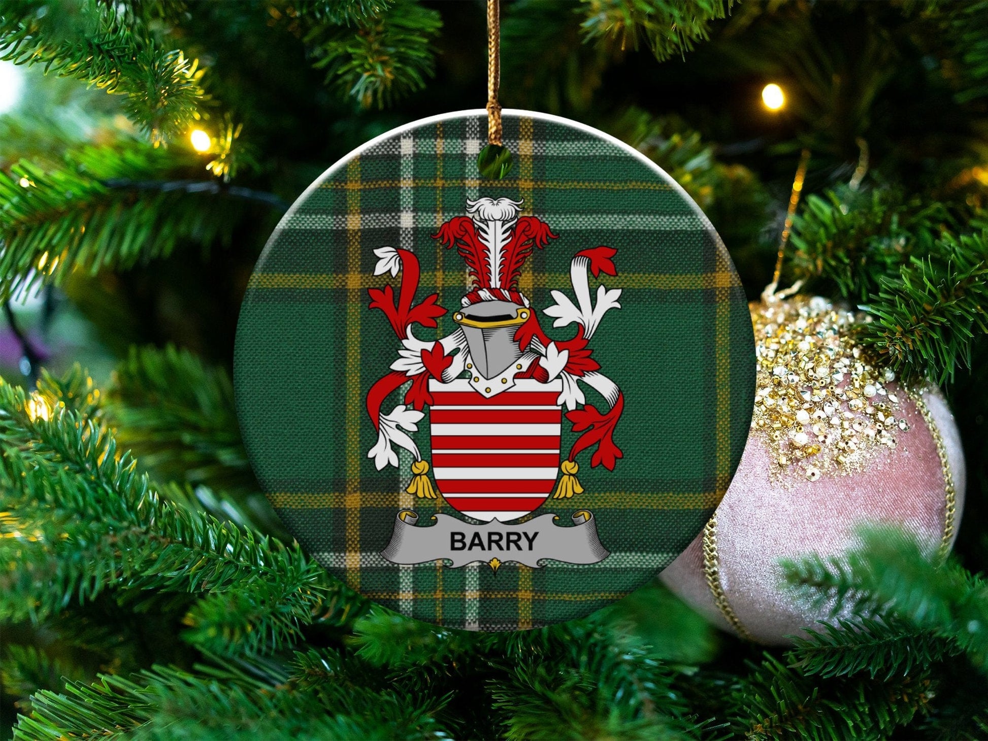 Physical Item White / 3" Barry Irish Surname Christmas Ornaments One Sided Print