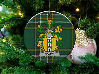 Physical Item White / 3" Beatty Irish Surname Christmas One Sided Print Ornaments