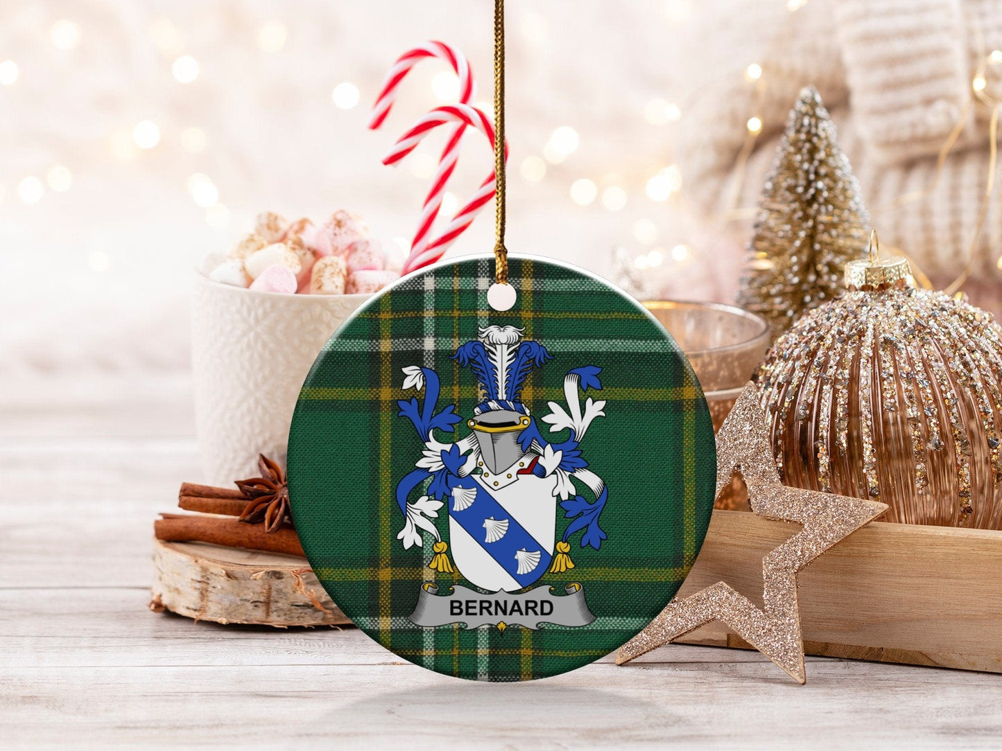 Physical Item White / 3" Bernard Coat of Arms Christmas One Sided Print Ornaments