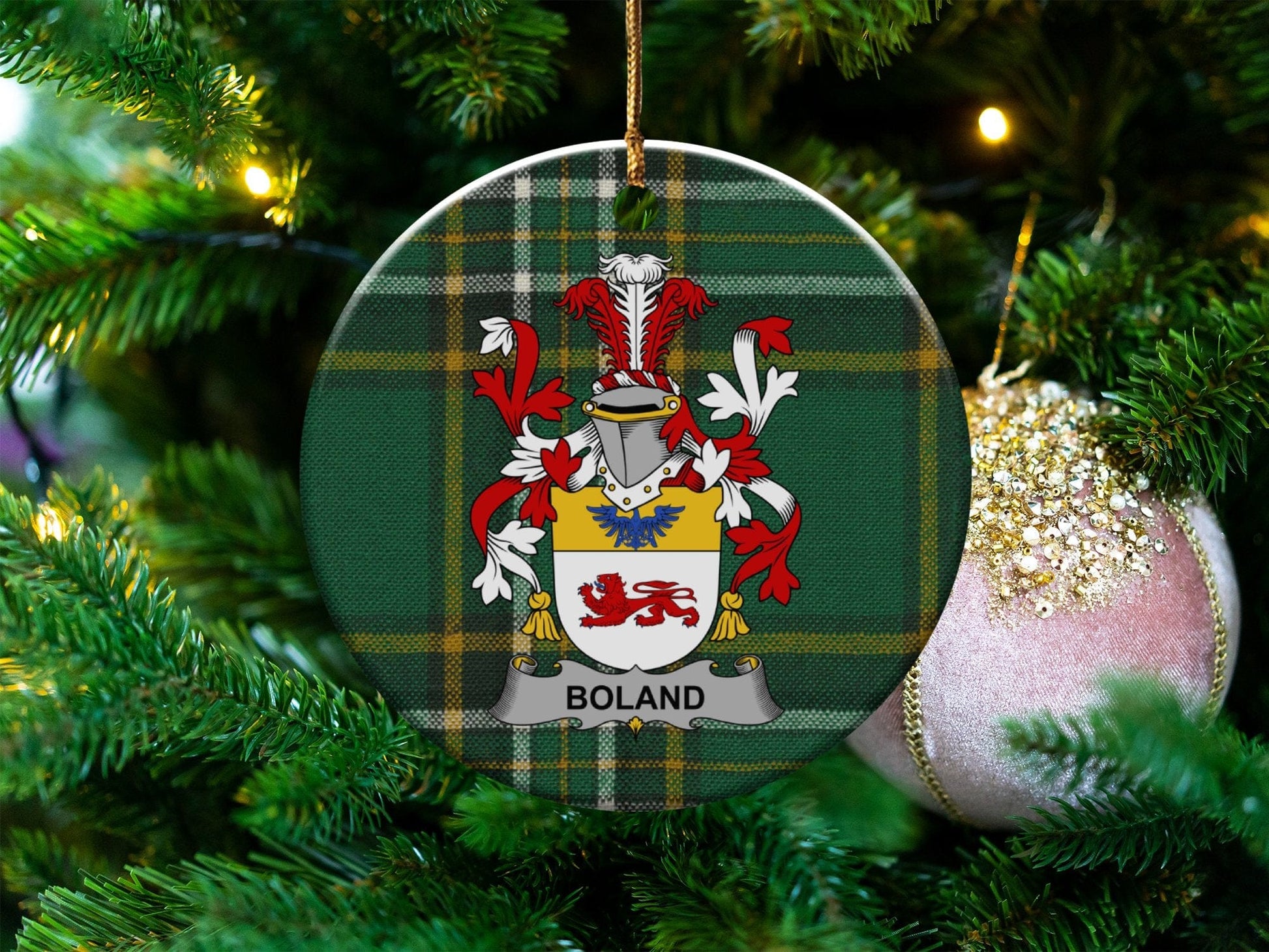 Physical Item White / 3" Boland Irish Surname Christmas One Sided Print Ornaments