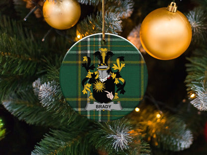 Physical Item White / 3" Brady Irish Coat of Arms on Irish Tartan Christmas Ornaments