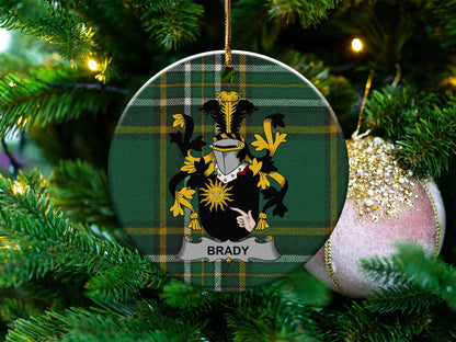 Physical Item White / 3" Brady Irish Coat of Arms on Irish Tartan Christmas Ornaments