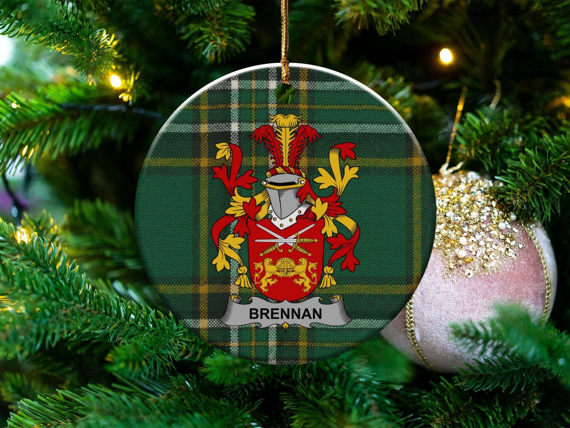 Physical Item White / 3" Brennan Coat of Arms Christmas Ornaments