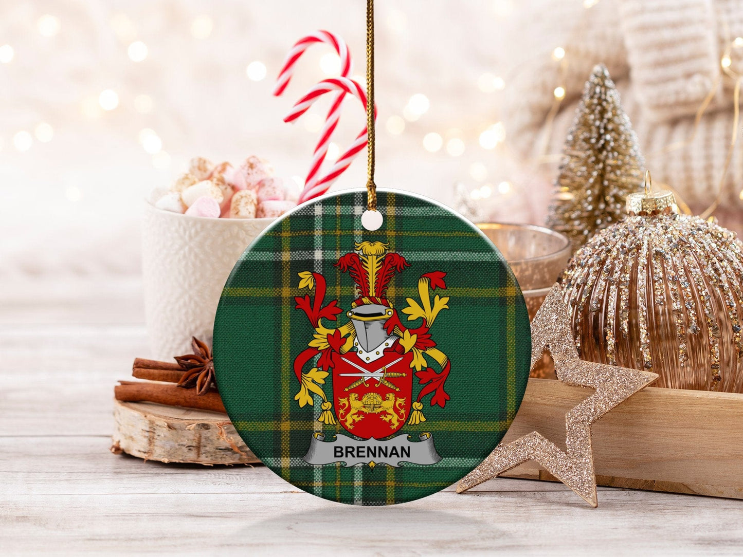 Physical Item White / 3" Brennan Coat of Arms Christmas Ornaments