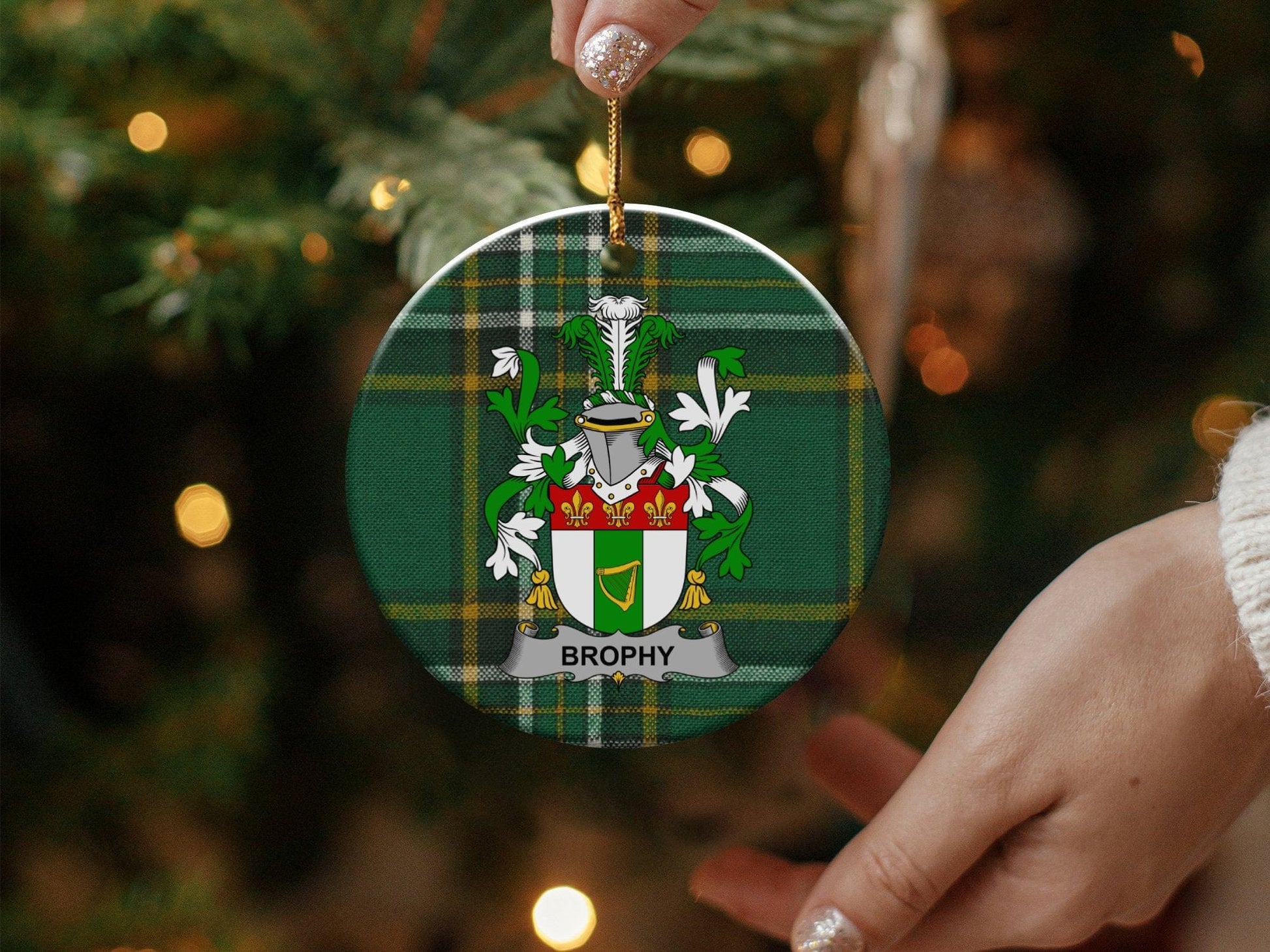 Physical Item White / 3" Brophy Christmas Irish Surname One Sided Print Ornaments