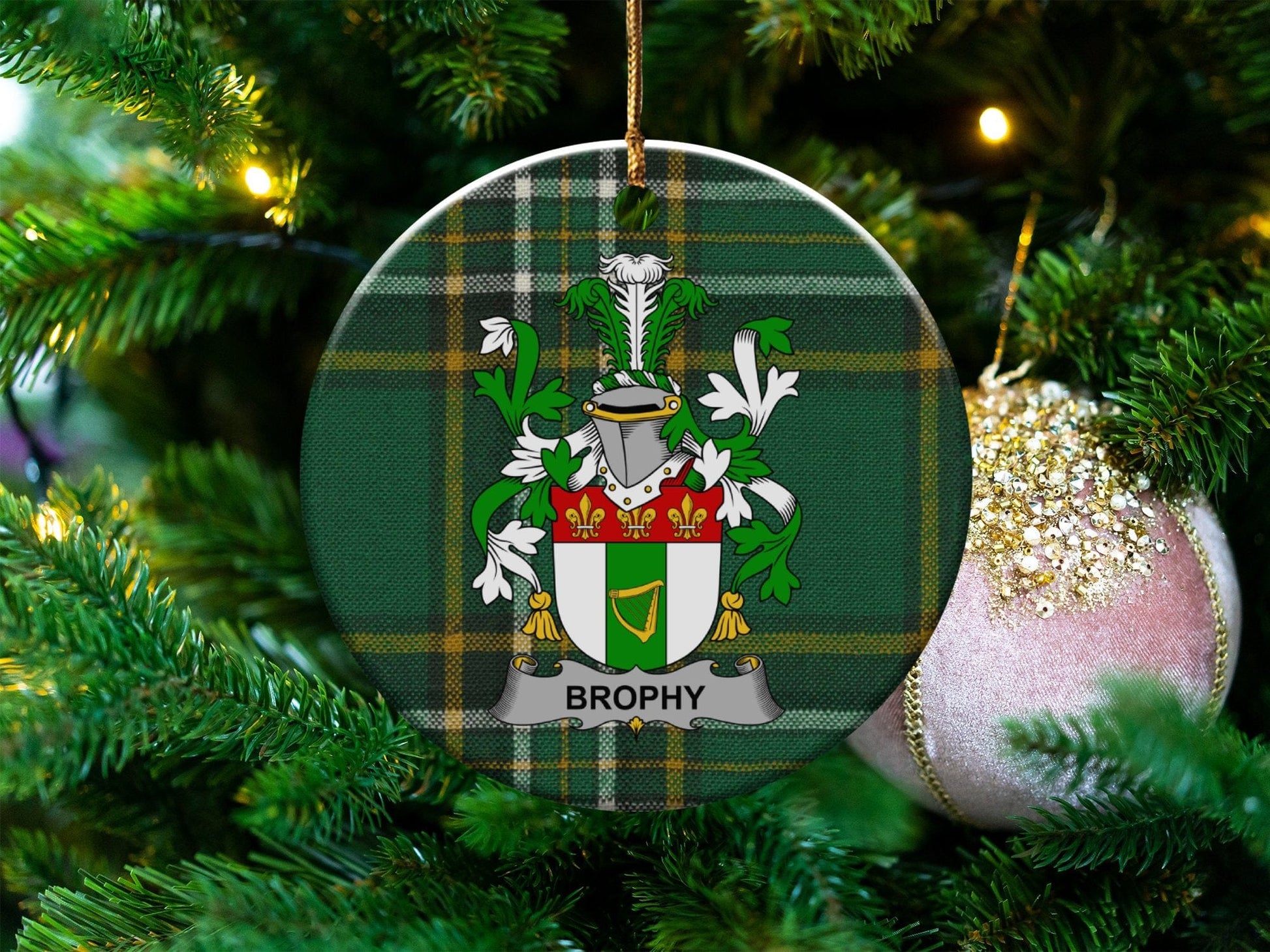 Physical Item White / 3" Brophy Christmas Irish Surname One Sided Print Ornaments