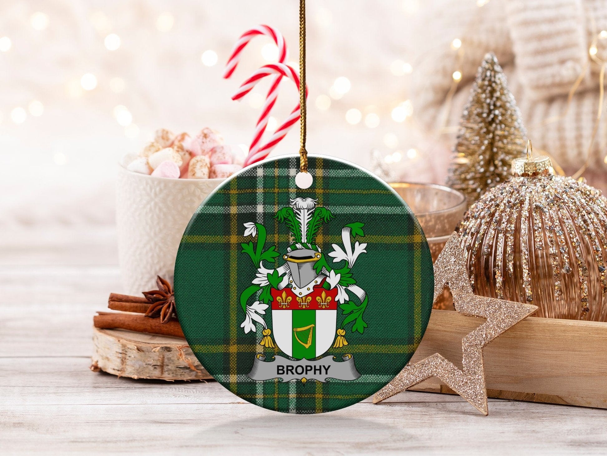 Physical Item White / 3" Brophy Christmas Irish Surname One Sided Print Ornaments