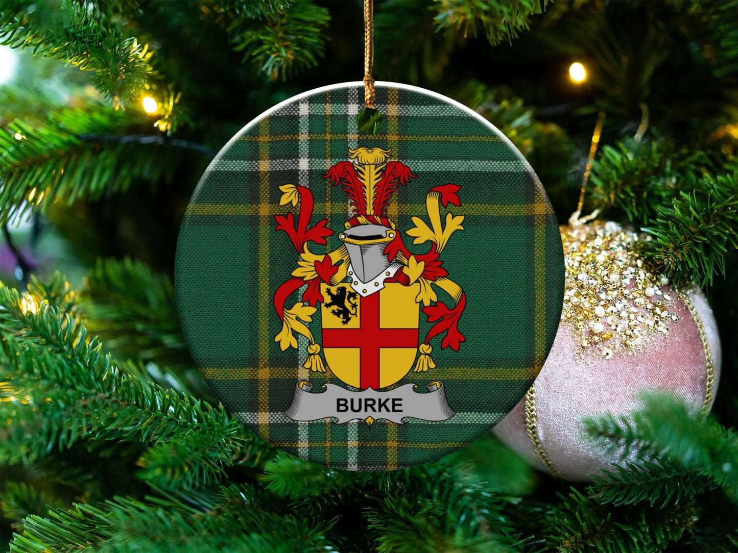 Physical Item White / 3" Burke Coat of Arms Ornaments One Sided Print Christmas Decor