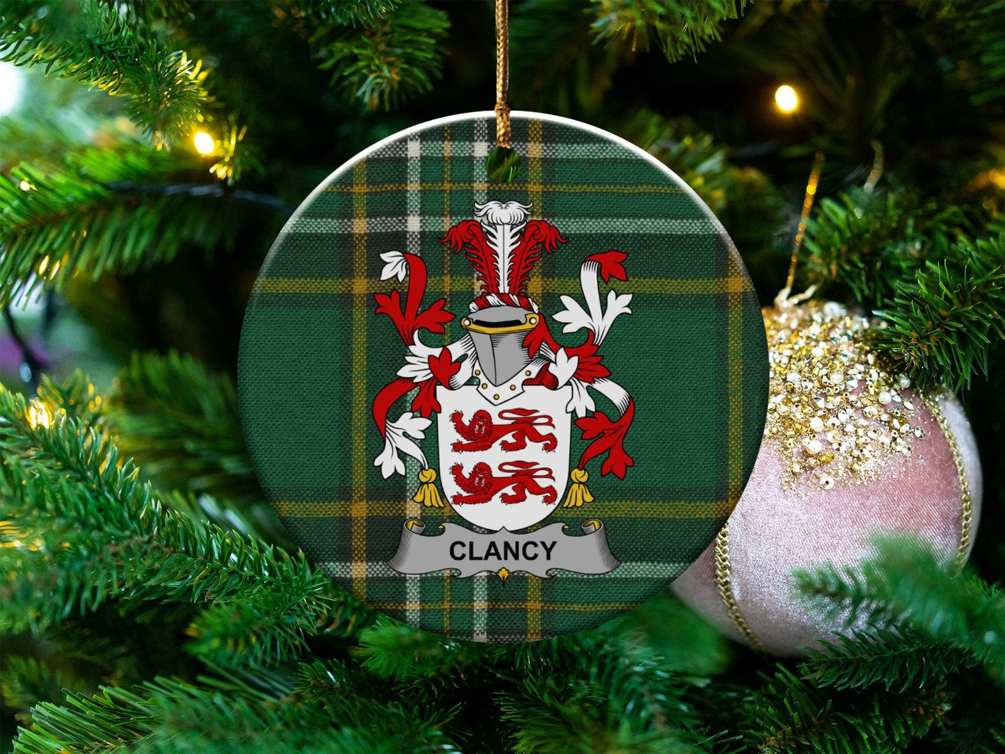 Physical Item White / 3" Clancy Coat of Arms Irish Christmas Ornaments One Sided Print