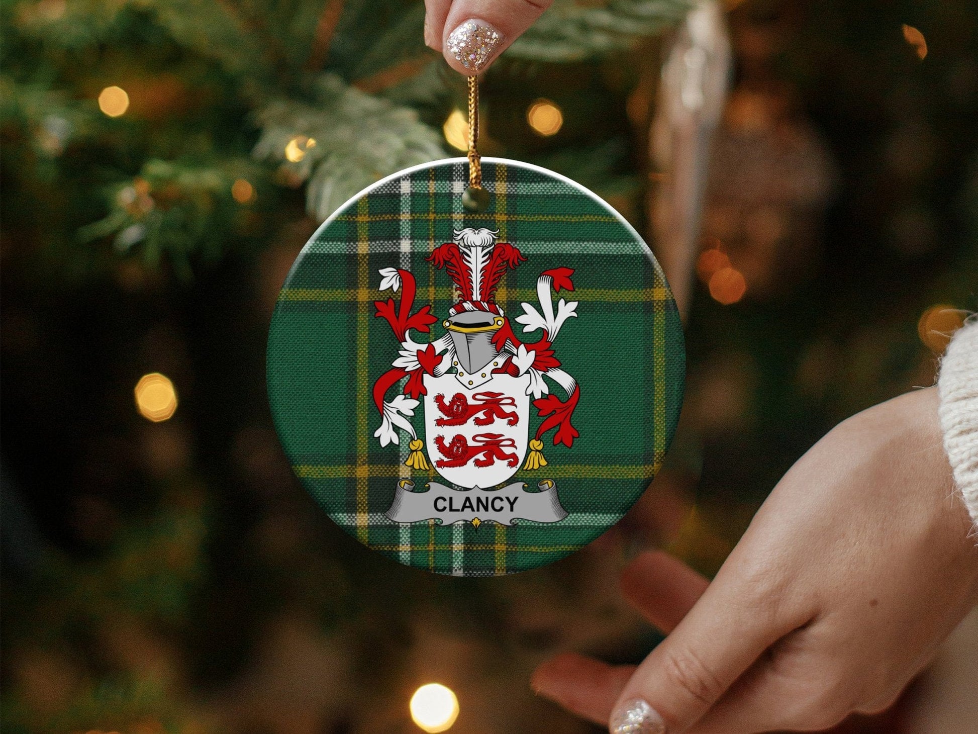 Physical Item White / 3" Clancy Coat of Arms Irish Christmas Ornaments One Sided Print