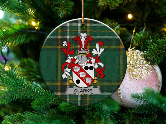 Physical Item White / 3" Clarke Irish Surname Christmas Coat of Arms Ornaments