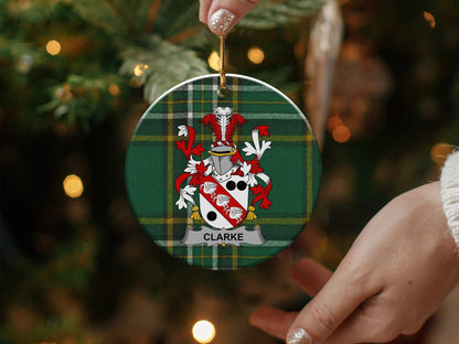 Physical Item White / 3" Clarke Irish Surname Christmas Coat of Arms Ornaments