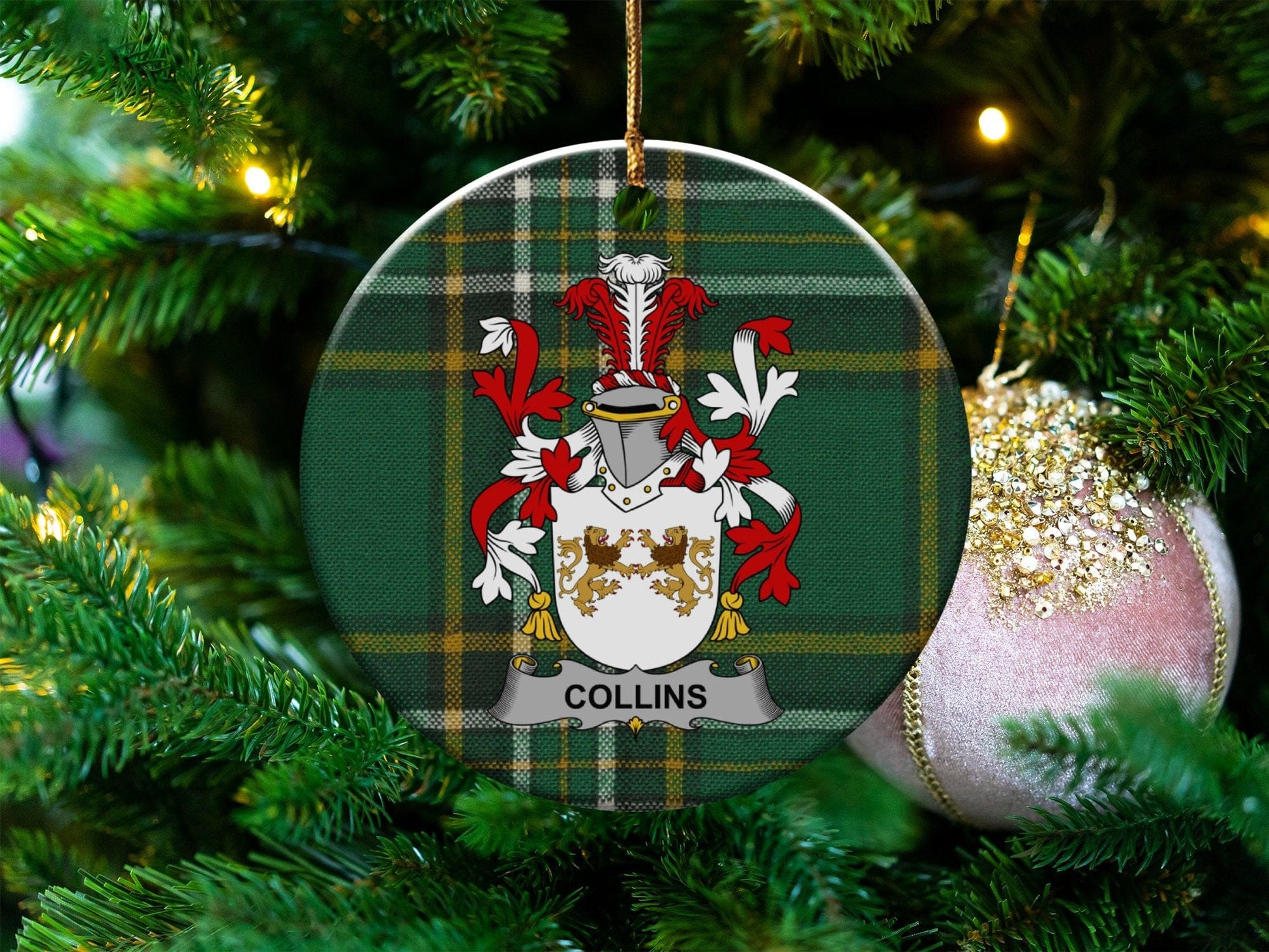 Physical Item White / 3" Collins Christmas One Sided Print Coat of Arms Ornaments