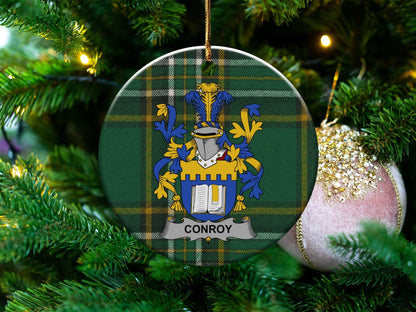 Physical Item White / 3" Conroy Irish Surname Coat of Arms Ceramic Christmas Ornament, One Side Print