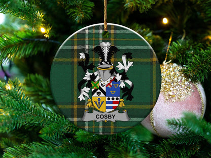 Physical Item White / 3" Cosby Coat of Arms Christmas Ornament, Irish Surname Ceramic Holiday Decor