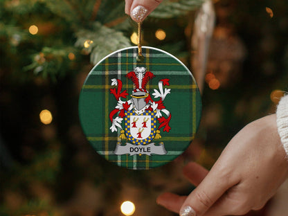 Physical Item White / 3" Doyle Irish Surname Coat of Arms Ceramic Christmas Ornament, One Side Print