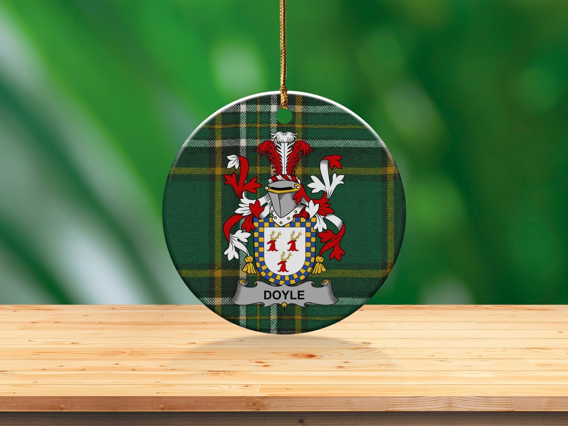 Physical Item White / 3" Doyle Irish Surname Coat of Arms Ceramic Christmas Ornament, One Side Print