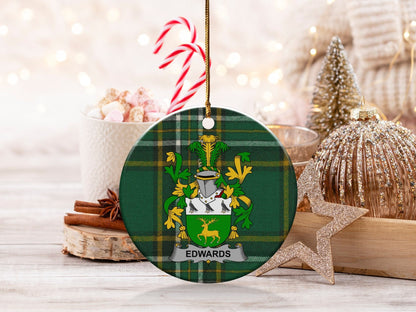 Physical Item White / 3" Edwards Irish Surname Coat of Arms, Ceramic Christmas Ornament, One Side Print