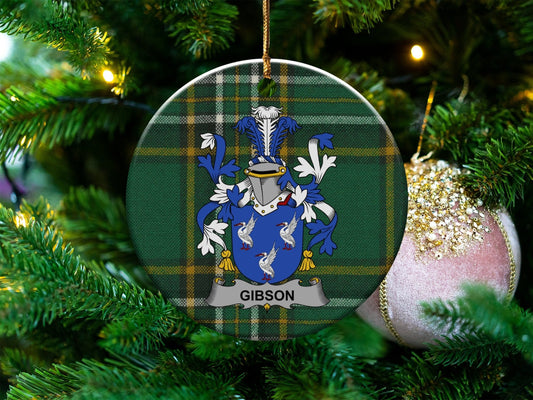 Physical Item White / 3" Gibson Irish Surname Coat of Arms, Ceramic Christmas Ornament, One Side Print