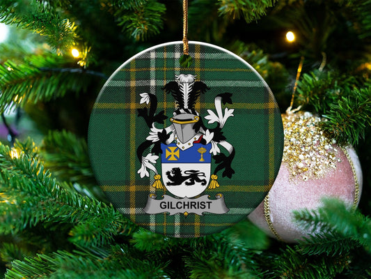 Physical Item White / 3" Gilchrist Irish Surname Coat of Arms Ceramic Christmas Ornament, One Side Print