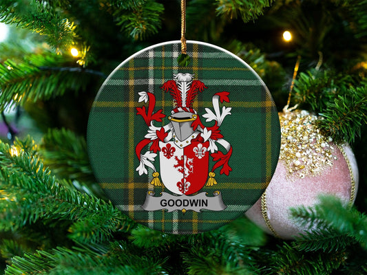 Physical Item White / 3" Goodwin Coat of Arms Ceramic Christmas Ornament, Family Crest Decoration