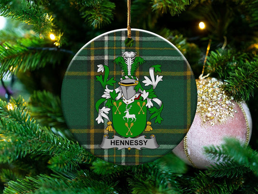 Physical Item White / 3" Hennessy Coat of Arms Christmas Ornament, Irish Family Crest Gift