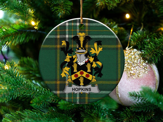 Physical Item White / 3" Hopkins Irish Surname One Sided Print Christmas Ornaments