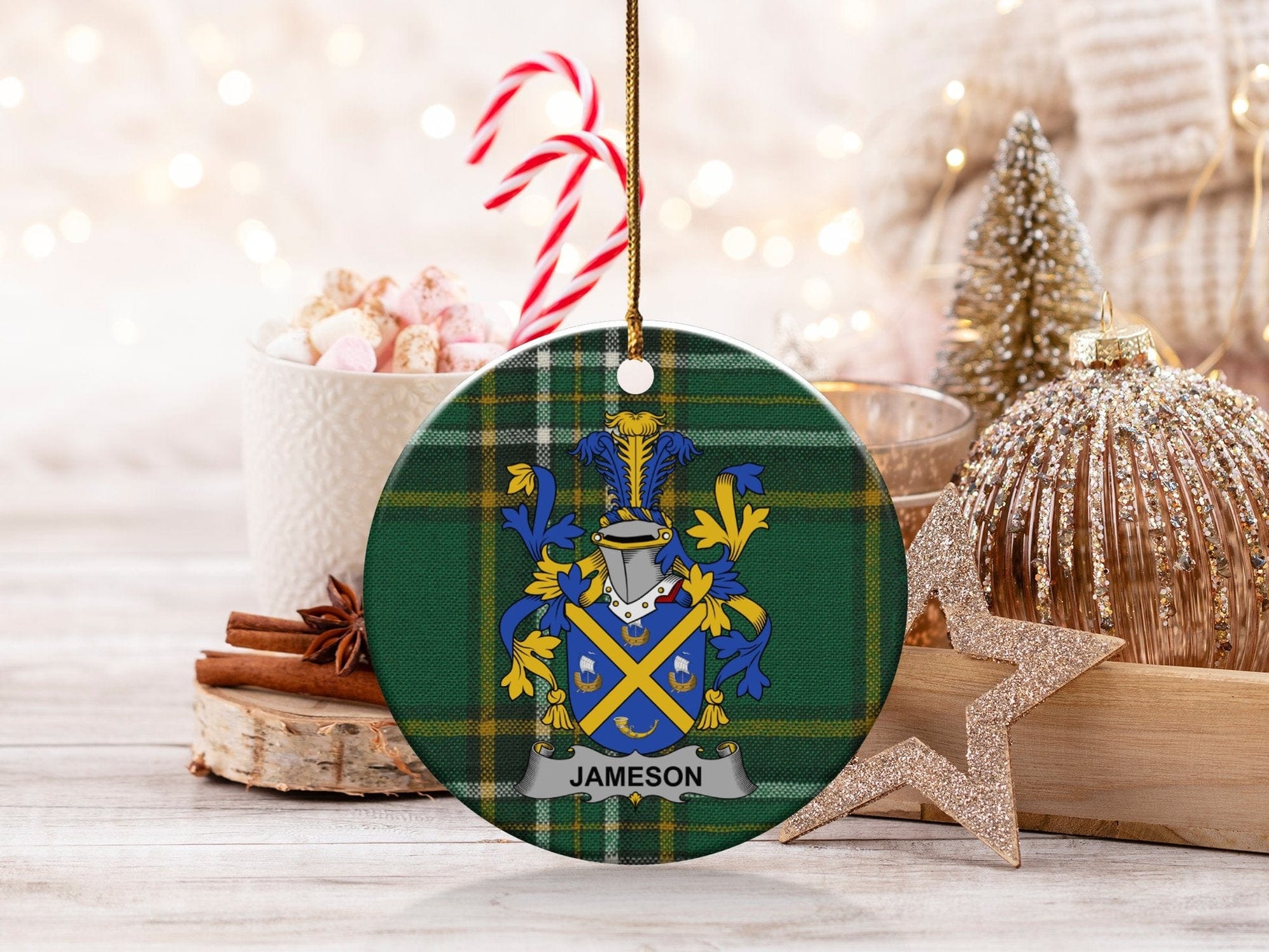 Physical Item White / 3" Jameson Coat of Arms Ceramic Christmas Ornament, Unique Irish Family Gift