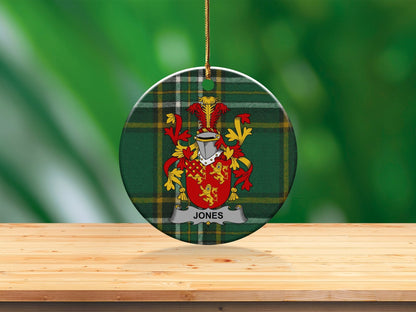 Physical Item White / 3" Jones Coat of Arms Christmas Ornament, Irish Surname Family Crest, One Side Print