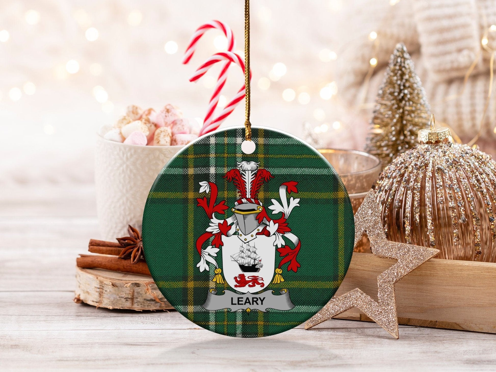 Physical Item White / 3" Leary Irish Surname Christmas Tartan Ornaments