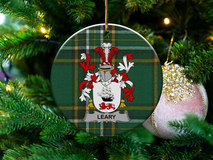 Physical Item White / 3" Leary Irish Surname Christmas Tartan Ornaments